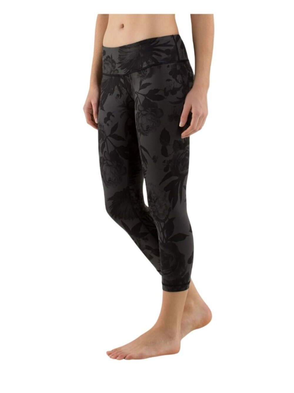 Lululemon Wunder Under Crop Brisk Bloom Black Size 2 EUC